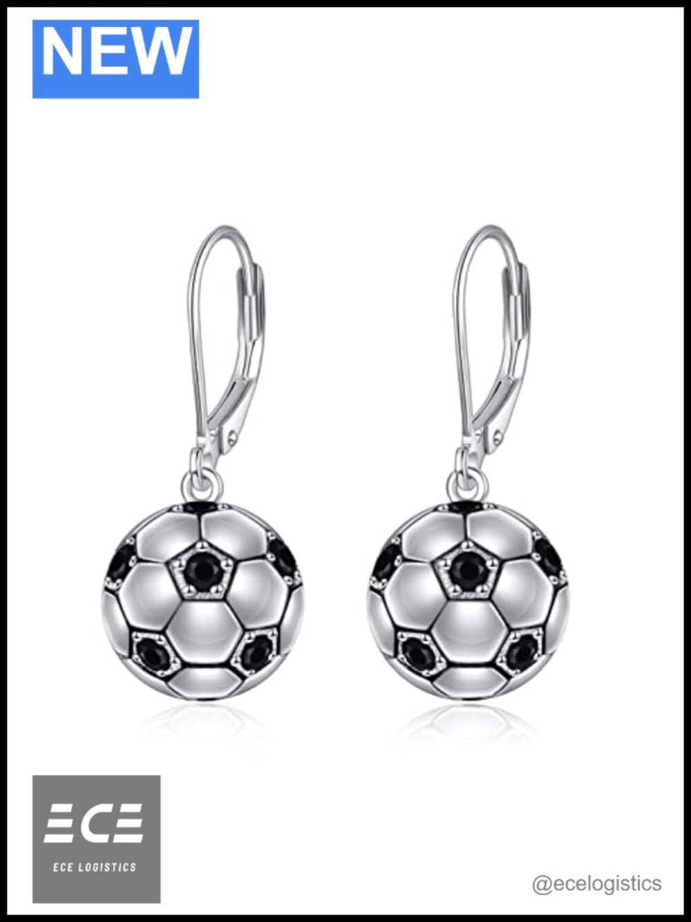 Soccer Ball Earrings for Women Sterling Silver Hypoallergenic Push Back